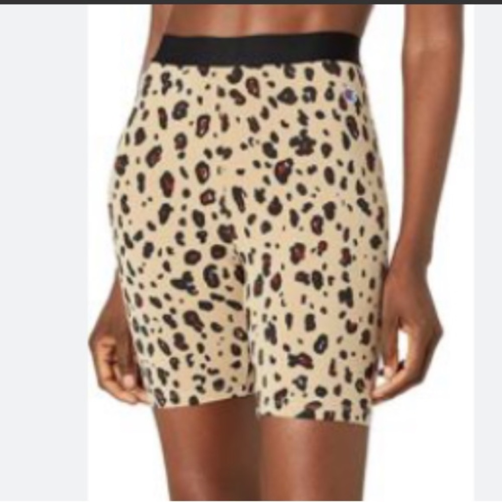 Champion Women’s Authentic Bike Shorts Leopard Print Wicking High Waist S NWT